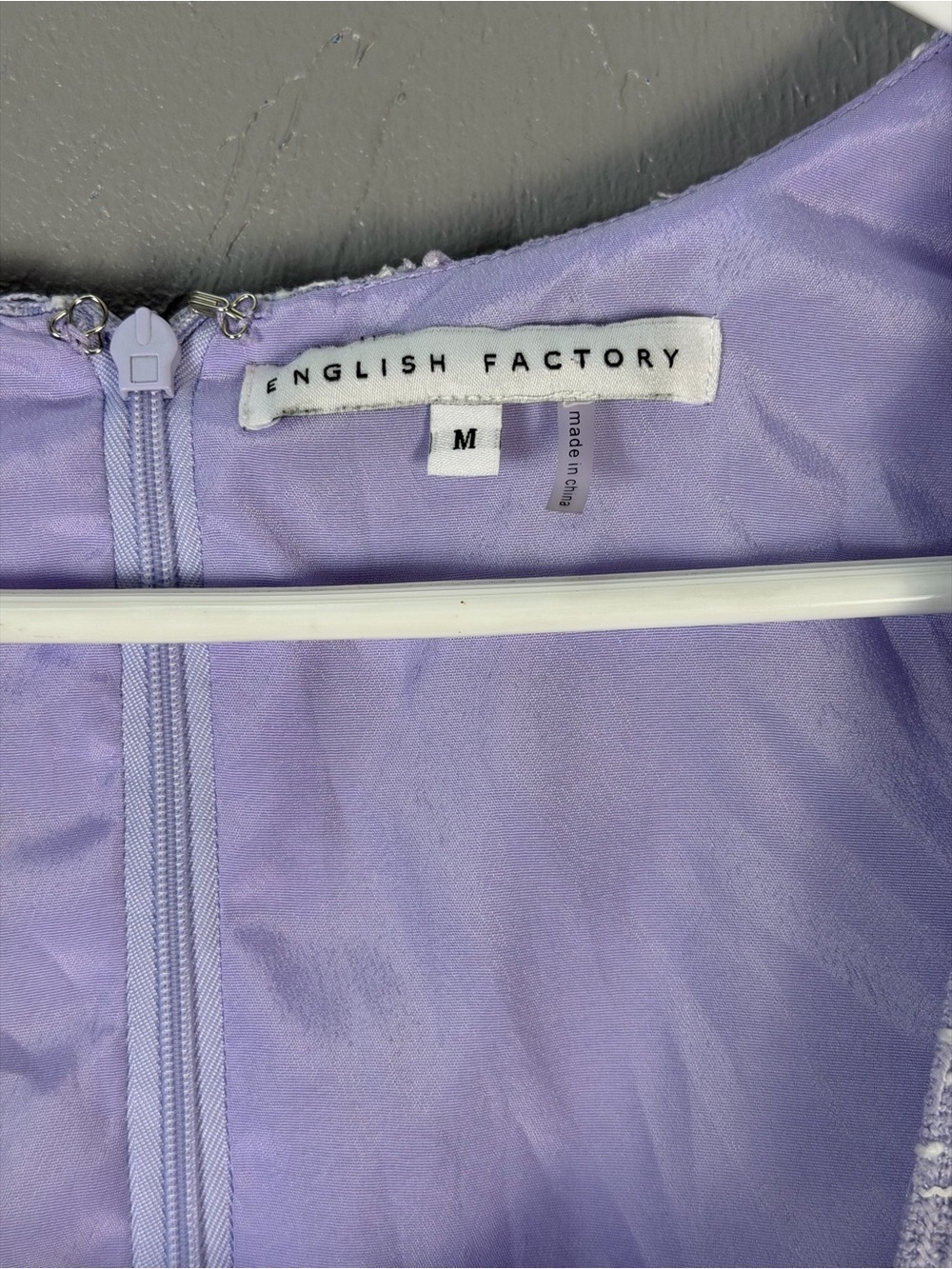 English Factory Lavender Tweed Dress with Puff Sleeves - Picture 3 of 10